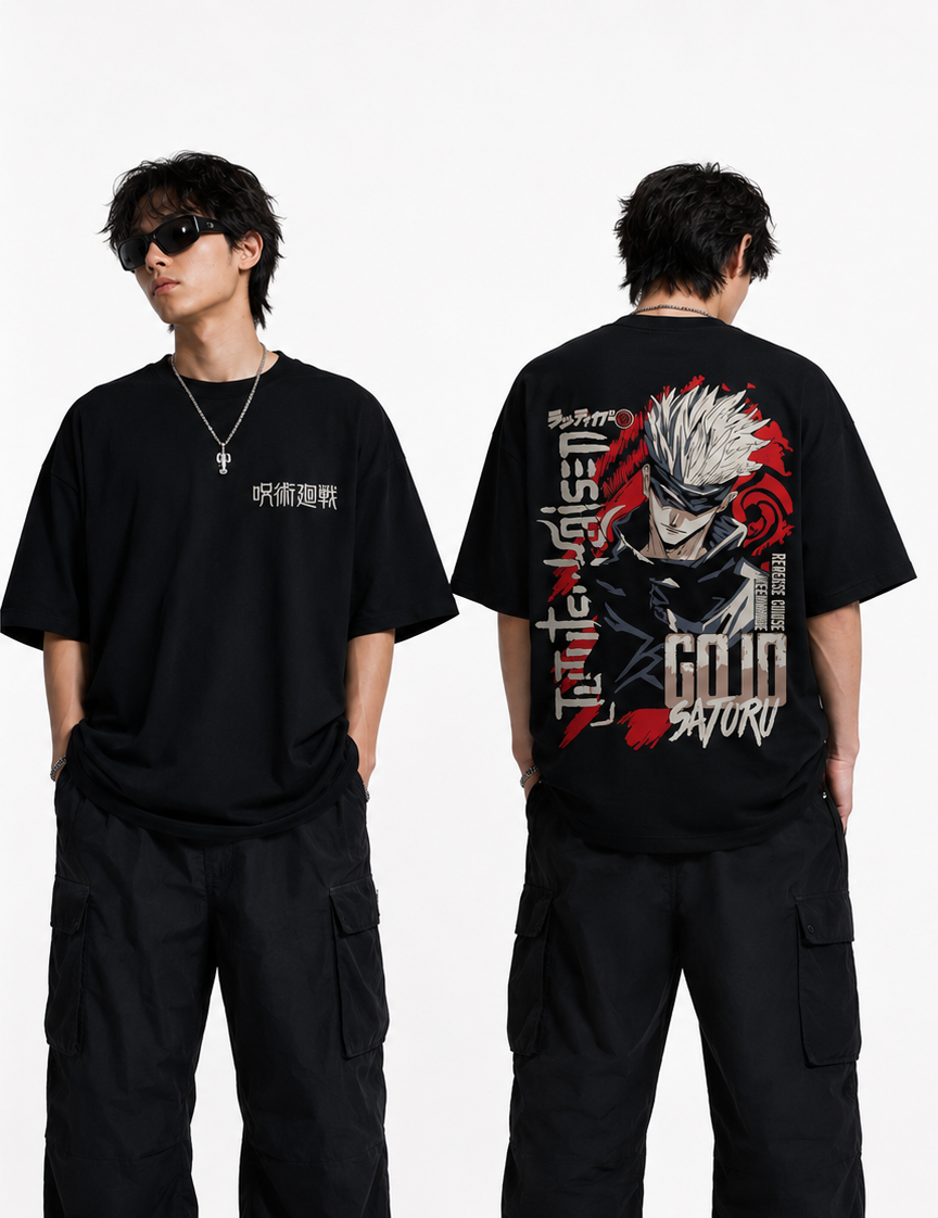 oversized-black-anime-t-shirt-gojo-satoru-back-print-jujutsu-kaisen-streetwear-tee-unisex-cotton